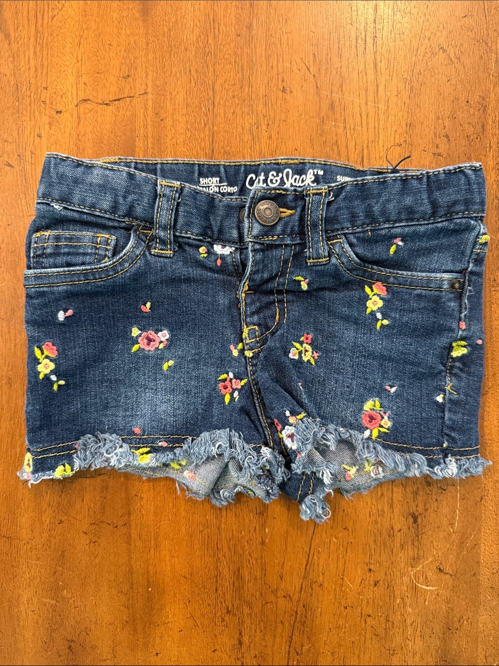 Cat & Jack Dark Blue Denim Floral Frayed Hem Shorts